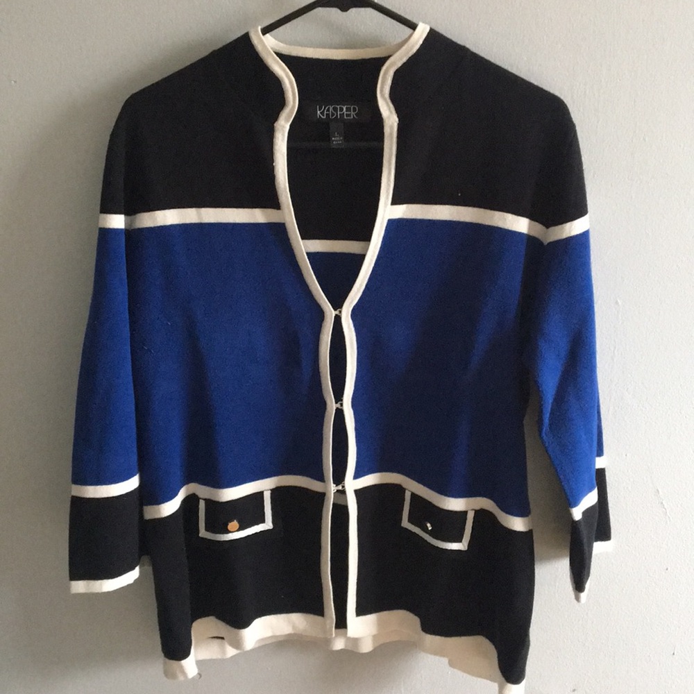 Kasper Blue and White Wool Top